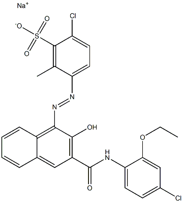 2-Chloro-6-methyl-5-[[3-[[(4-chloro-2-ethoxyphenyl)amino]carbonyl]-2-hydroxy-1-naphtyl]azo]benzenesulfonic acid sodium salt Struktur