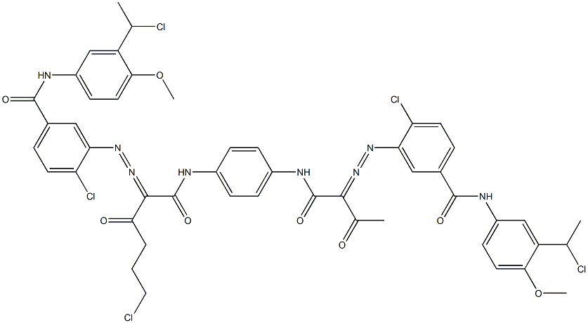 3,3'-[2-(2-Chloroethyl)-1,4-phenylenebis[iminocarbonyl(acetylmethylene)azo]]bis[N-[3-(1-chloroethyl)-4-methoxyphenyl]-4-chlorobenzamide] Struktur