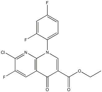 7-Chloro-1-(2,4-difluorophenyl)-6-fluoro-4-oxo-1,4-dihydro-1,8-naphthyridine-3-carboxylic acid ethyl ester Struktur