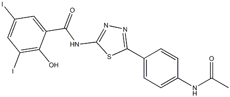 2-Hydroxy-3,5-diiodo-N-[5-[4-(acetylamino)phenyl]-1,3,4-thiadiazol-2-yl]benzamide Struktur