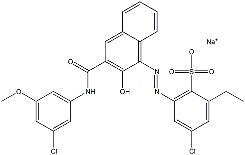 4-Chloro-2-ethyl-6-[[3-[[(3-chloro-5-methoxyphenyl)amino]carbonyl]-2-hydroxy-1-naphtyl]azo]benzenesulfonic acid sodium salt Struktur