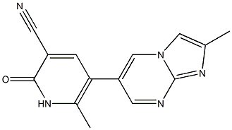 2-Methyl-6-[(1,2-dihydro-2-oxo-3-cyano-6-methylpyridin)-5-yl]imidazo[1,2-a]pyrimidine Struktur