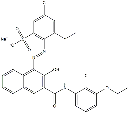 3-Chloro-5-ethyl-6-[[3-[[(2-chloro-3-ethoxyphenyl)amino]carbonyl]-2-hydroxy-1-naphtyl]azo]benzenesulfonic acid sodium salt Struktur