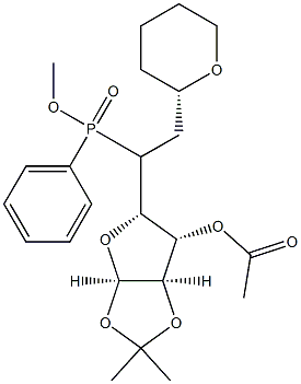 (2R,3R,4R,5S)-2,3-Isopropylidenebisoxy-5-[(S)-1-(methoxyphenylphosphinyl)-2-[(tetrahydro-2H-pyran)-2-yl]ethyl]-4-acetoxytetrahydrofuran Struktur