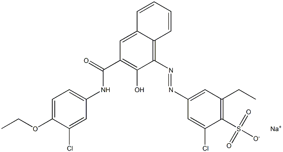 2-Chloro-6-ethyl-4-[[3-[[(3-chloro-4-ethoxyphenyl)amino]carbonyl]-2-hydroxy-1-naphtyl]azo]benzenesulfonic acid sodium salt Struktur