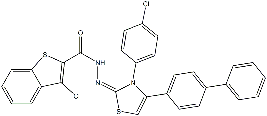 3-Chloro-N'-[(3-(4-chlorophenyl)-4-(1,1'-biphenyl-4-yl)-2,3-dihydrothiazol)-2-ylidene]benzo[b]thiophene-2-carbohydrazide Struktur