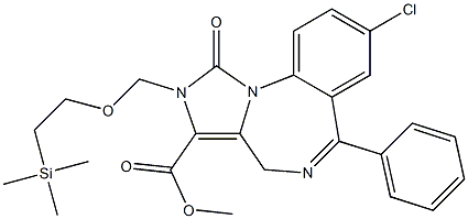 8-Chloro-1,2-dihydro-1-oxo-2-[2-(trimethylsilyl)ethoxymethyl]-6-phenyl-4H-imidazo[1,5-a][1,4]benzodiazepine-3-carboxylic acid methyl ester Struktur