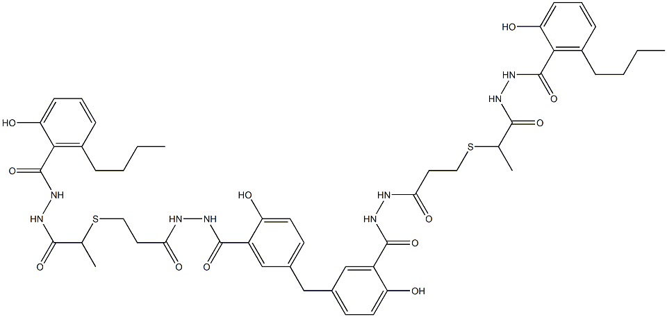 5,5'-Methylenebis[N'-[3-[[1-[[N'-(6-butylsalicyloyl)hydrazino]carbonyl]ethyl]thio]propionyl]salicylic hydrazide] Struktur