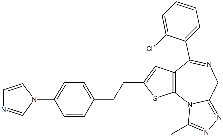 4-(2-Chlorophenyl)-2-[2-[4-(1H-imidazol-1-yl)phenyl]ethyl]-9-methyl-6H-thieno[3,2-f][1,2,4]triazolo[4,3-a][1,4]diazepine Struktur