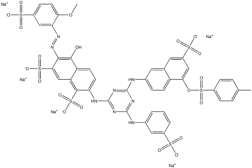 5-Hydroxy-6-(2-methoxy-5-sulfophenylazo)-2-[4-(m-sulfoanilino)-6-(7-sulfo-5-tosyloxy-2-naphtylamino)-1,3,5-triazin-2-ylamino]-1,7-naphthalenedisulfonic acid pentasodium salt Struktur