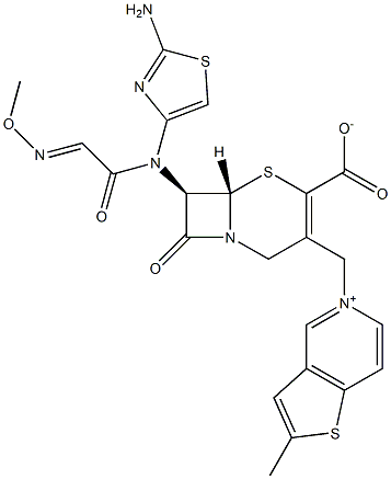 (7R)-7-[(2-Amino-4-thiazolyl)(methoxyimino)acetylamino]-3-[[(2-methylthieno[3,2-c]pyridin-5-ium)-5-yl]methyl]cepham-3-ene-4-carboxylic acid Struktur