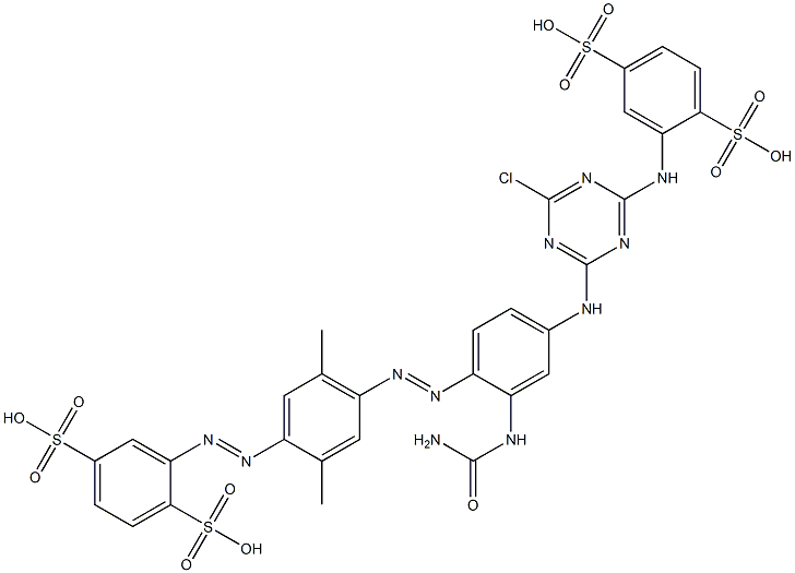 2-[4-[4-[4-Chloro-6-(2,5-disulfoanilino)-1,3,5-triazin-2-ylamino]-2-ureidophenylazo]-2,5-dimethylphenylazo]-1,4-benzenedisulfonic acid Struktur