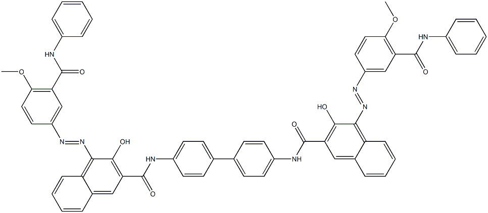 N,N'-(1,1'-Biphenyl-4,4'-diyl)bis[4-[[4-methoxy-5-(phenylcarbamoyl)phenyl]azo]-3-hydroxy-2-naphthalenecarboxamide] Struktur