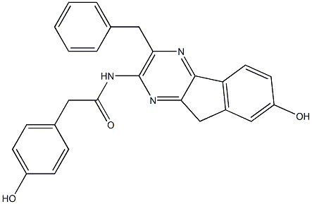 3-Benzyl-2-[1-oxo-2-(4-hydroxyphenyl)ethylamino]-7-hydroxy-9H-indeno[1,2-b]pyrazine Struktur