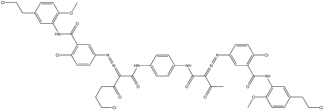 3,3'-[2-(2-Chloroethyl)-1,4-phenylenebis[iminocarbonyl(acetylmethylene)azo]]bis[N-[3-(2-chloroethyl)-6-methoxyphenyl]-6-chlorobenzamide] Struktur