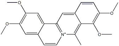 2,3,9,10-Tetramethoxy-8-methyldibenzo[a,g]quinolizinium Struktur