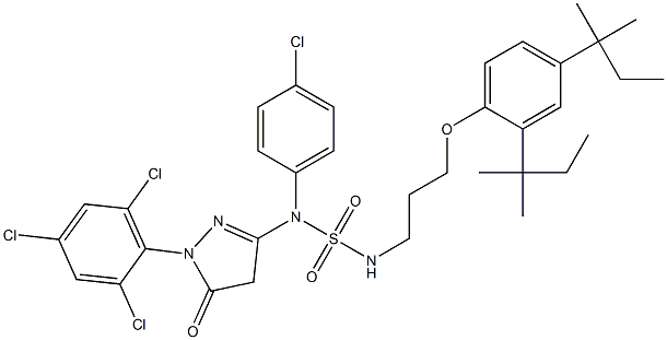 1-(2,4,6-Trichlorophenyl)-3-[4-chloro-N-[3-(2,4-di-tert-pentylphenoxy)propylsulfamoyl]anilino]-5(4H)-pyrazolone Struktur