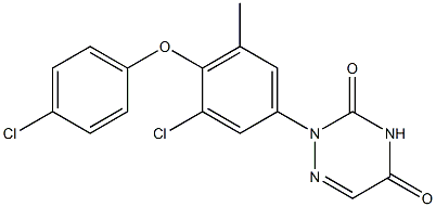 2-[3-Chloro-4-(4-chlorophenoxy)-5-methylphenyl]-1,2,4-triazine-3,5(2H,4H)-dione Struktur