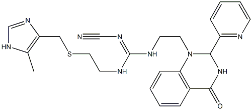 1-[2-[2-Cyano-3-[2-[(5-methyl-1H-imidazol-4-yl)methylthio]ethyl]guanidino]ethyl]-2-(2-pyridinyl)-1,2-dihydroquinazolin-4(3H)-one Struktur