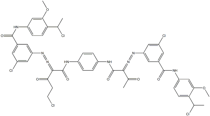 3,3'-[2-(Chloromethyl)-1,4-phenylenebis[iminocarbonyl(acetylmethylene)azo]]bis[N-[4-(1-chloroethyl)-3-methoxyphenyl]-5-chlorobenzamide] Struktur