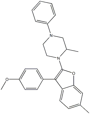 1-[3-(p-Methoxyphenyl)-6-methylbenzofuran-2-yl]methyl-4-phenylpiperazine Struktur