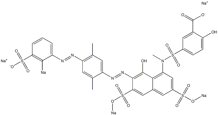 2-Hydroxy-5-[N-[8-hydroxy-7-[[2,5-dimethyl-4-[(2-sodiosulfophenyl)azo]phenyl]azo]-3,6-bis(sodiosulfo)-1-naphthalenyl]-N-methylaminosulfonyl]benzoic acid sodium salt Struktur