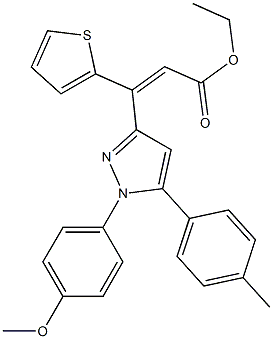 (E)-3-(2-Thienyl)-3-[[1-(4-methoxyphenyl)-5-(4-methylphenyl)-1H-pyrazol]-3-yl]propenoic acid ethyl ester Struktur