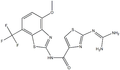 2-(Diaminomethyleneamino)-N-(4-methoxy-7-trifluoromethyl-2-benzothiazolyl)thiazole-4-carboxamide Struktur