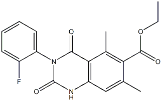 1,2,3,4-Tetrahydro-3-(2-fluorophenyl)-5,7-dimethyl-2,4-dioxoquinazoline-6-carboxylic acid ethyl ester Struktur