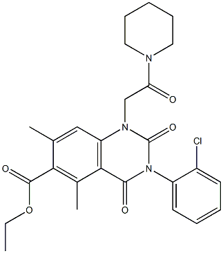 1,2,3,4-Tetrahydro-3-(2-chlorophenyl)-1-(2-piperidino-2-oxoethyl)-5,7-dimethyl-2,4-dioxoquinazoline-6-carboxylic acid ethyl ester Struktur