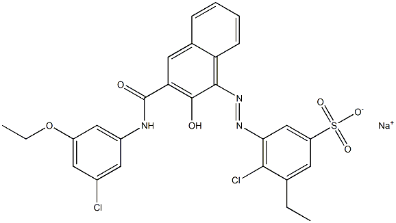 4-Chloro-3-ethyl-5-[[3-[[(3-chloro-5-ethoxyphenyl)amino]carbonyl]-2-hydroxy-1-naphtyl]azo]benzenesulfonic acid sodium salt Struktur