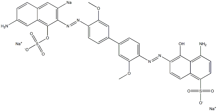 4-Amino-5-hydroxy-6-[[4'-[(7-amino-1-hydroxy-3-sodiosulfo-2-naphthalenyl)azo]-3,3'-dimethoxy-1,1'-biphenyl-4-yl]azo]naphthalene-1-sulfonic acid sodium salt Struktur