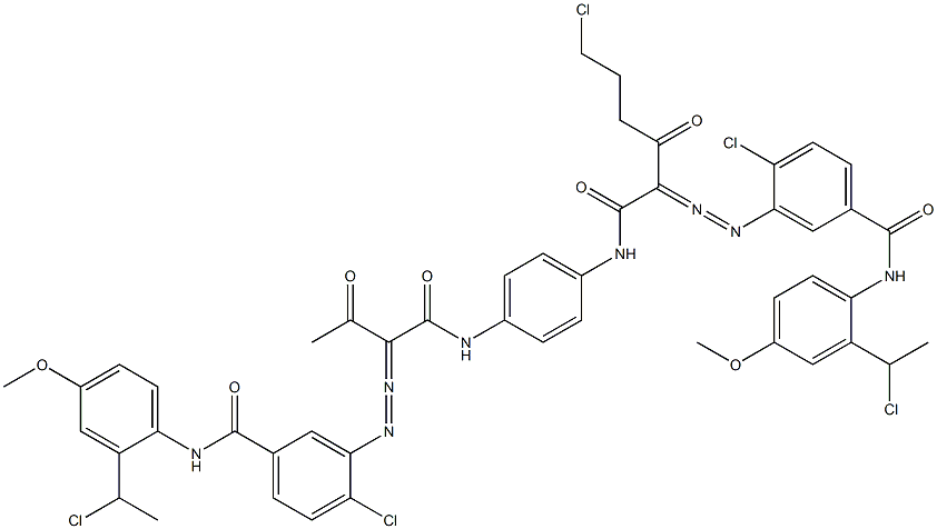 3,3'-[2-(2-Chloroethyl)-1,4-phenylenebis[iminocarbonyl(acetylmethylene)azo]]bis[N-[2-(1-chloroethyl)-4-methoxyphenyl]-4-chlorobenzamide] Struktur