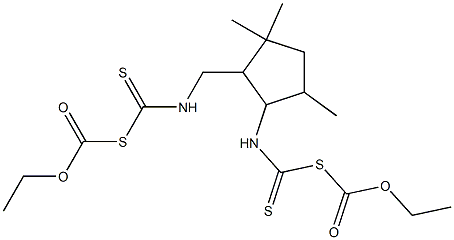 [2-[[[[(Ethoxycarbonyl)thio]thiocarbonyl]amino]methyl]-3,3,5-trimethylcyclopentan-1-yl]dithiocarbamic acid S-(ethoxycarbonyl) ester Struktur