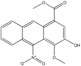 3-Hydroxy-4-methoxy-10-nitroanthracene-1-carboxylic acid methyl ester Struktur