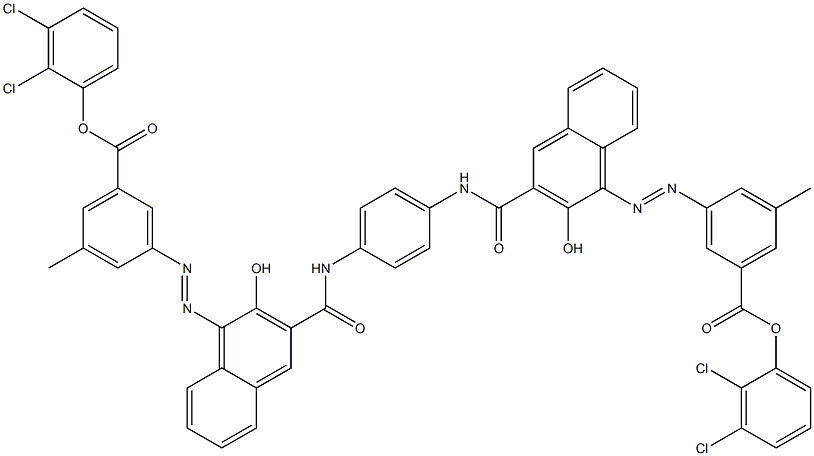 1,4-Bis[1-[[3-methyl-5-(2,3-dichlorophenoxycarbonyl)phenyl]azo]-2-hydroxy-3-naphthoylamino]benzene Struktur