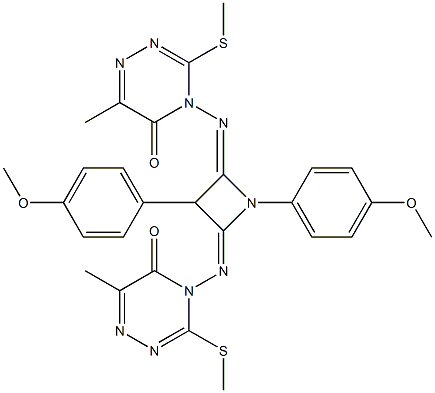 1,3-Bis(4-methoxyphenyl)-2,4-bis[(4,5-dihydro-6-methyl-3-methylthio-5-oxo-1,2,4-triazin)-4-ylimino]azetidine Struktur