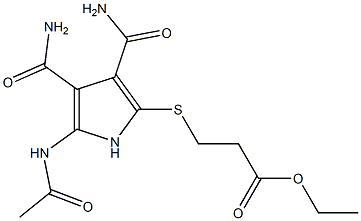 2-[Acetylamino]-5-[[2-(ethoxycarbonyl)ethyl]thio]-1H-pyrrole-3,4-dicarboxamide Struktur