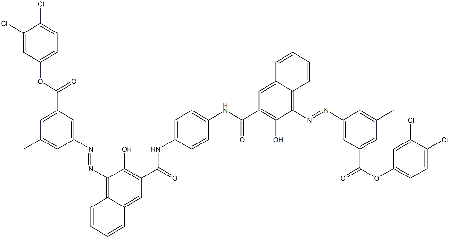 1,4-Bis[1-[[3-methyl-5-(3,4-dichlorophenoxycarbonyl)phenyl]azo]-2-hydroxy-3-naphthoylamino]benzene Struktur