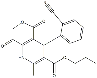 4-(2-Cyano-phenyl)-2-formyl-6-methyl-1,4-dihydropyridine-3,5-dicarboxylic acid 3-methyl 5-propyl ester Struktur