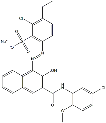 2-Chloro-3-ethyl-6-[[3-[[(3-chloro-6-methoxyphenyl)amino]carbonyl]-2-hydroxy-1-naphtyl]azo]benzenesulfonic acid sodium salt Struktur