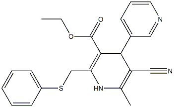 5-Cyano-1,4-dihydro-6-methyl-2-[phenylthiomethyl]-4-(3-pyridinyl)pyridine-3-carboxylic acid ethyl ester Struktur