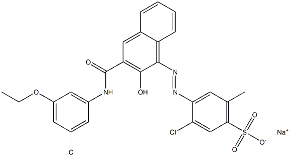 3-Chloro-6-methyl-4-[[3-[[(3-chloro-5-ethoxyphenyl)amino]carbonyl]-2-hydroxy-1-naphtyl]azo]benzenesulfonic acid sodium salt Struktur