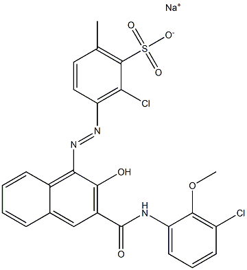 2-Chloro-6-methyl-3-[[3-[[(3-chloro-2-methoxyphenyl)amino]carbonyl]-2-hydroxy-1-naphtyl]azo]benzenesulfonic acid sodium salt Struktur