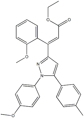 (E)-3-(2-Methoxyphenyl)-3-[[1-(4-methoxyphenyl)-5-(4-methylphenyl)-1H-pyrazol]-3-yl]propenoic acid ethyl ester Struktur