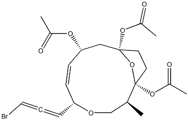 Triacetic acid (2S,5R,7S,10R,11S)-2-(3-bromo-1,2-propanedien-1-yl)-7,10-epoxy-11-methyl-1-oxacyclododeca-3-ene-5,7,10-triyl ester Struktur