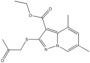 2-[[(Methylcarbonyl)methyl]thio]-4,6-dimethylpyrazolo[1,5-a]pyridine-3-carboxylic acid ethyl ester Struktur