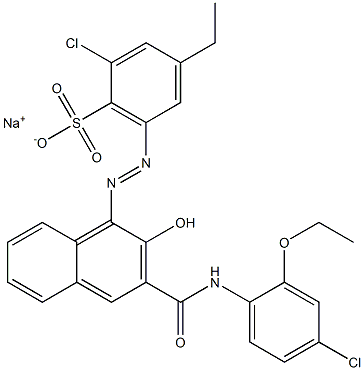 2-Chloro-4-ethyl-6-[[3-[[(4-chloro-2-ethoxyphenyl)amino]carbonyl]-2-hydroxy-1-naphtyl]azo]benzenesulfonic acid sodium salt Struktur