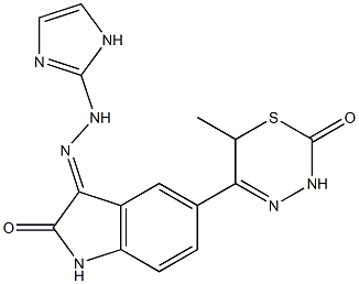 1,3-Dihydro-3-[2-(1H-imidazole-2-yl)hydrazono]-5-[(6-methyl-2-oxo-3,6-dihydro-2H-1,3,4-thiadiazine)-5-yl]-2H-indole-2-one Struktur