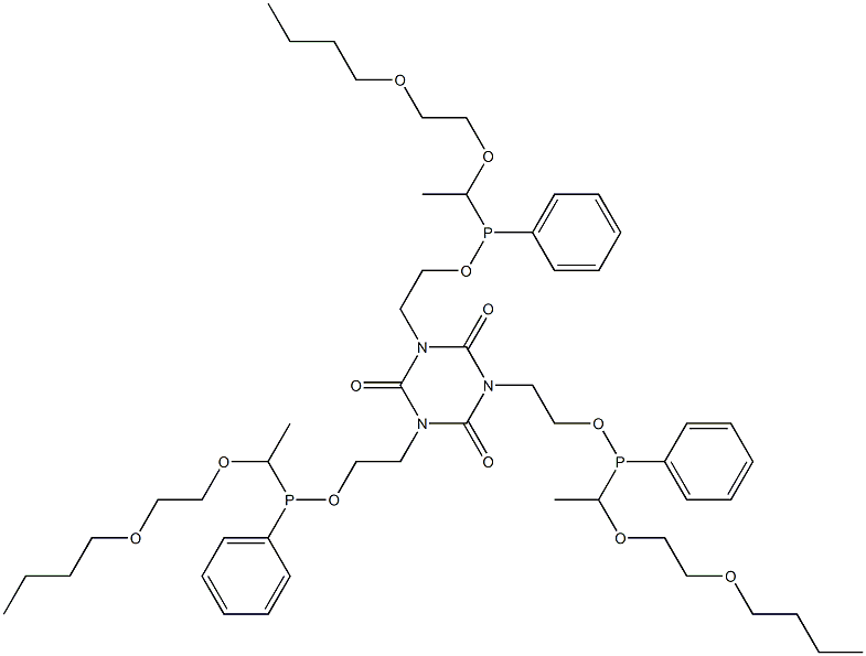 1,3,5-Tris[2-[[[1-(2-butoxyethoxy)ethyl]phenylphosphino]oxy]ethyl]-1,3,5-triazine-2,4,6(1H,3H,5H)-trione Struktur